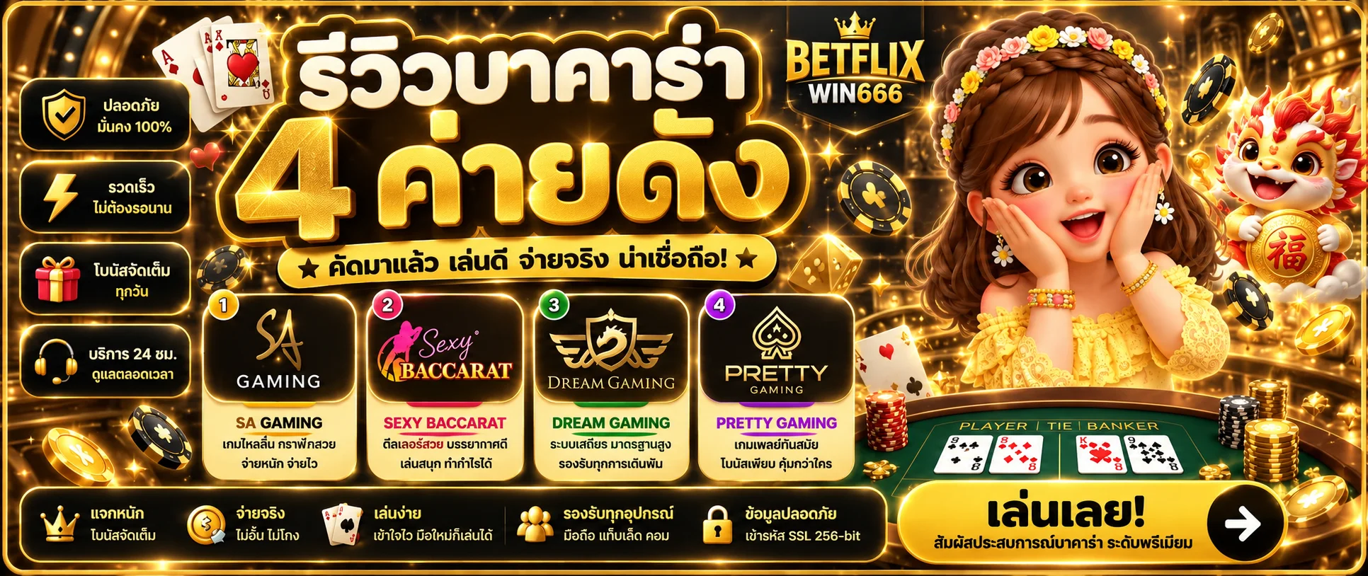 คาสิโนสด BETFLIXWIN666 รีวิวโต๊ะบาคาร่า